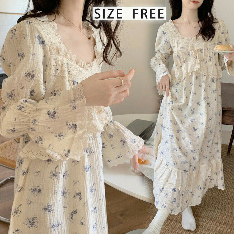 【4378円→実質3582円 P5+5%COUPON+10%OFF! 11/27 01:59迄】ネグリジェ ロング丈 パジャマ レディース 長袖 春秋 パジャマ 大きいサイズ ナイトガウン 部屋着 ゆったり おしゃれ 可愛い 寝巻き ナイトウェア ルームウェア ワンピース