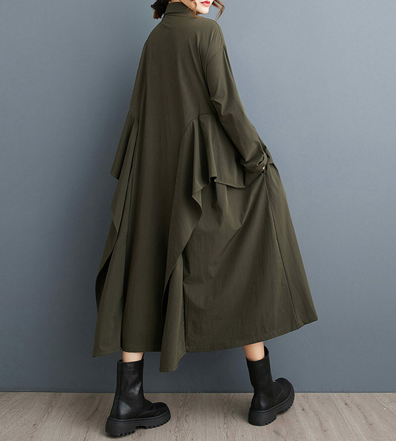 【オープン記念！5%OFFクーポン 11/14まで】シャツワンピース 長袖 きれいめ ワンピース アシメ ワンピース ロング マキシ丈 長袖ワンピース マキシワンピース 大きいサイズ 無地 おしゃれ ロングシャツ 羽織り 襟付き 前開き 通勤 カジュアル レディース 秋 冬