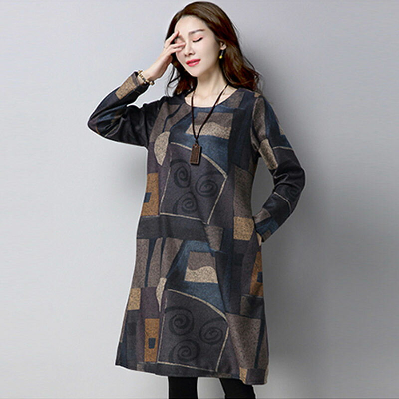 【100枚！5%COUPON+P5倍→実質2969円 11/17まで】ワンピース チュニック 秋 長袖 チュニックワンピース エスニック ゆるかわ プルオーバー 膝丈 長袖 大きいサイズ 大人 ワンピ ミディアム ミディ レトロ 体型カバー ひざ丈 春 秋 冬 ゆったり きれいめ 大人可愛い