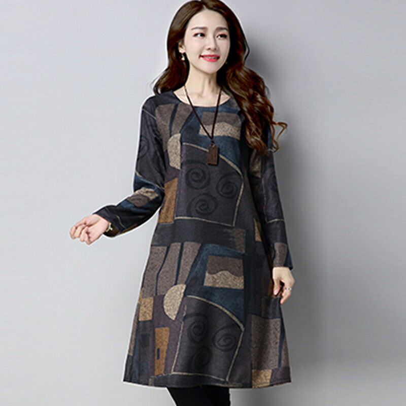 【100枚！5%COUPON+P5倍→実質2969円 11/17まで】ワンピース チュニック 秋 長袖 チュニックワンピース エスニック ゆるかわ プルオーバー 膝丈 長袖 大きいサイズ 大人 ワンピ ミディアム ミディ レトロ 体型カバー ひざ丈 春 秋 冬 ゆったり きれいめ 大人可愛い