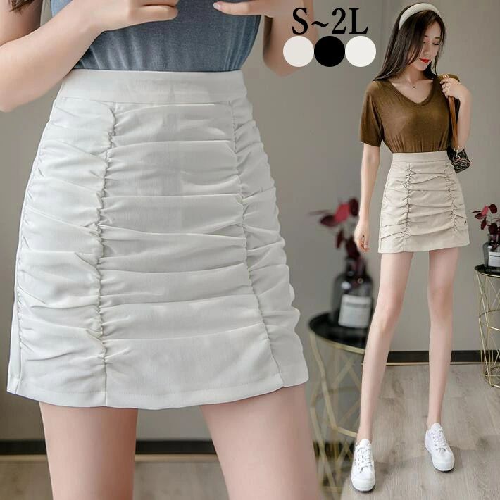 【2680円→実質2546円 5%クーポン配布中! 11/30 23:59迄】ミニスカート　ギャザースカート　スカパン　インナーパンツ　安全スカート　ショートパンツ　ミニスカ　裏地付き　インナー付き　ミニ 　可愛い　S　M　L　2L(4)