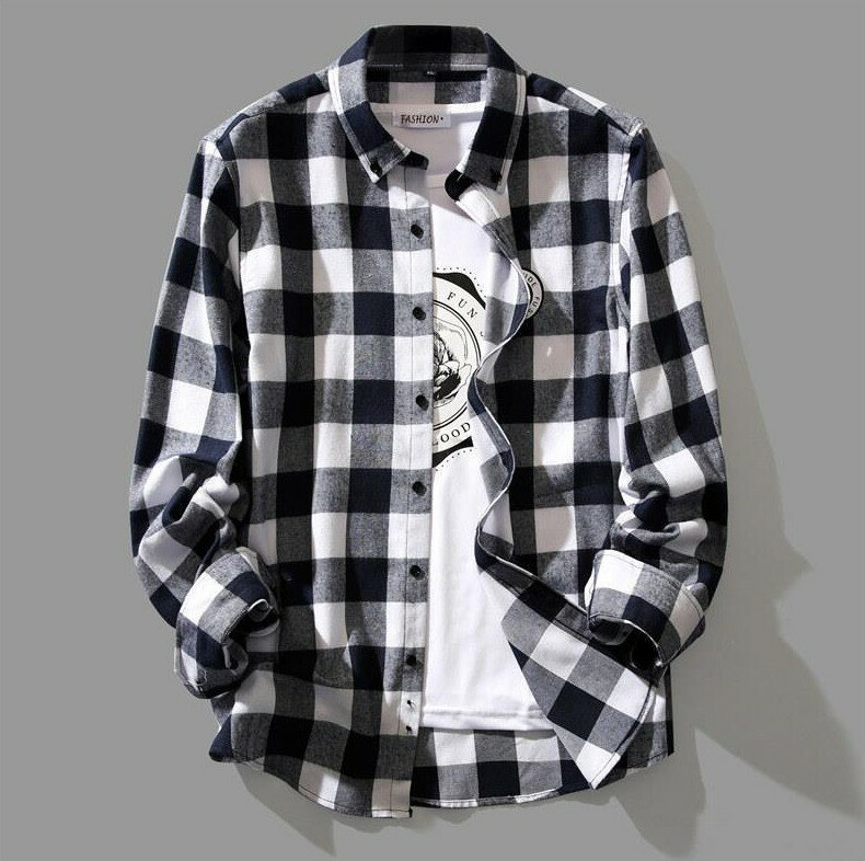 【2661円→実質2177円 P5+5%COUPON+10%OFF! 11/27 01:59迄】メンズ服 シンプル チェック柄 ワイシャツ ins トップス コート 韓国風 長袖Tシャツ