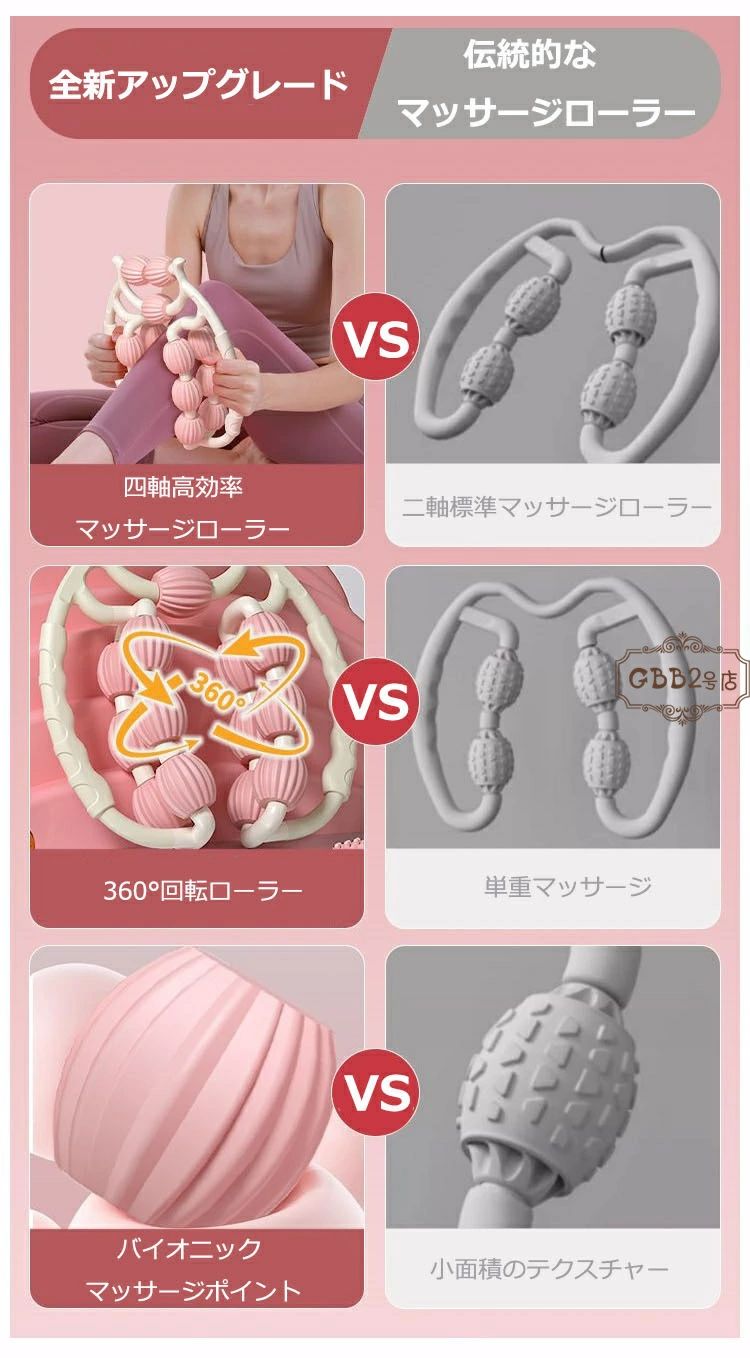 イロトリドリ　楽天市場店の【1280円→実質1152円 P5+5%COUPON! 11/27 01:59迄】マッサージローラー 脚 マッサージ 背中 腕 指 筋膜 リリース マッサージ 器 機 お腹 ふくらはぎ セルライト 潰し ハンディ 脚痩せ 肩こり 二の腕 美脚 挟む式 コロコロ 足やせ 筋膜ローラー ローラー 360度回転｜アングル2