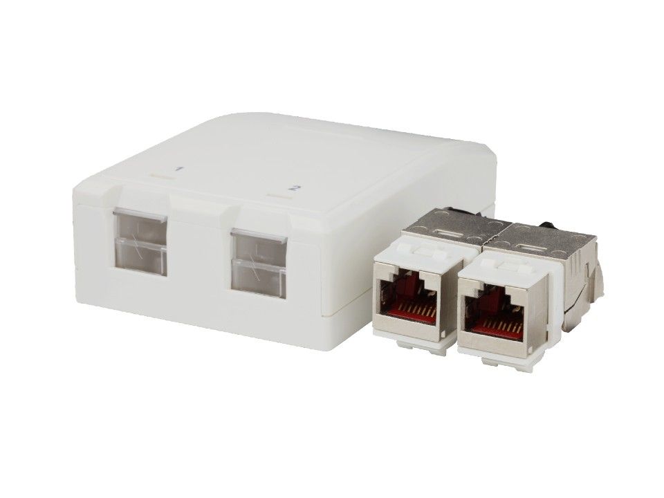 ・NSBOX2L-6A-SKITは、「CAT6A シールドモジュラージャック付き 露出型情報アウトレット ローゼットボックス 深型 2個口 キット品」です。