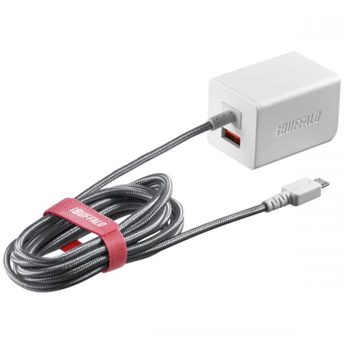BUFFALO BSMPA2401BC2WH 2.4A USB��®���Ŵ� AutoPowerSelect��ǽ��� microUSB��®�����֥���η������� 1.8m/��ưȽ��USBx1 �ۥ磻��