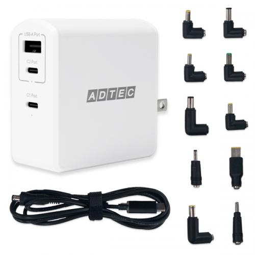 楽天ISダイレクト楽天市場店ADTEC APD-A105AC2-wM-WH Power Delivery対応 GaN AC充電器/105W/USB Type-A 1ポート Type-C 2ポート/ホワイト & マルチプラグケーブルセット