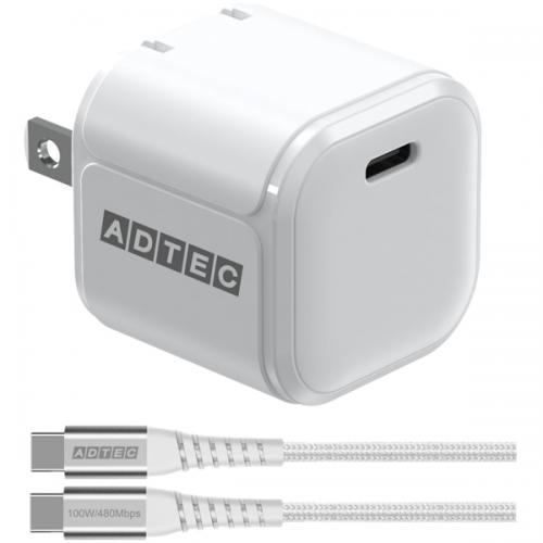 ADTEC APD-V045C-wC-WH Power DeliveryΉ GaN AC[d/45W/USB Type-C 1|[g/zCg &amp; Type-C to CP[uZbg