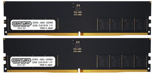 センチュリーマイクロ CB32GX2-D5U4800 デスクトップ用 PC5-38400/DDR5-4800 288pin Unbuffered_Non-ECC_DIMM 2Rank 1.1v 64GB kit(32GB×2枚) 日本製