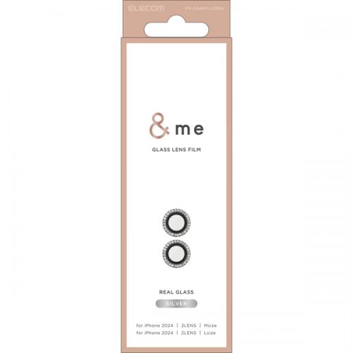 ELECOM PM-A24AFLLGRSV iPhone 16/iPhone 16 Plus用カメラレンズガラスフィルム/ラインストーン/&Me/シルバー