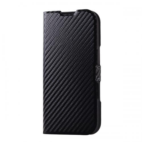 樂天商城 - ELECOM PM-A24APLFUCB iPhone 16用レザーケース/手帳型/UltraSlim/薄型/磁石付き/カーボンブラック