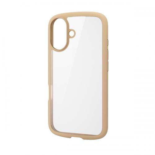 乐天商城 - ELECOM PM-A24ATSLFCBE iPhone 16用ハイブリッドケース/TOUGH SLIM LITE/フレームカラー/背面クリア/ストラップシート付属/カフェオレ