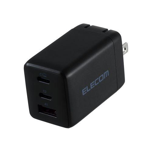 ELECOM ACDC-PD10367BK ノートPC用ACアダプター/USB充電器/USB PD/67W/USB-C×2/USB-A×1/スイングプラグ/ブラック