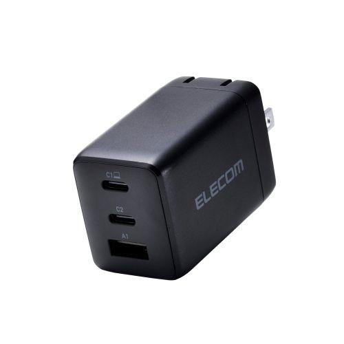 ELECOM MPA-AC10367BK ノートPC用ACアダプター/USB充電器/USB PD/67W/USB-C×2/USB-A×1/スイングプラグ/ブラック