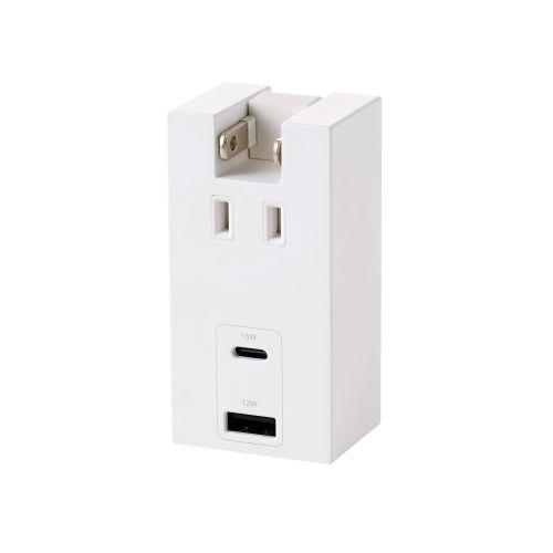 Rakuten - ELECOM T-U06-1ACWH USBタップ/USB-C×1/USB-A×1/AC×1/15W/直挿し/180度スイング/ホワイト