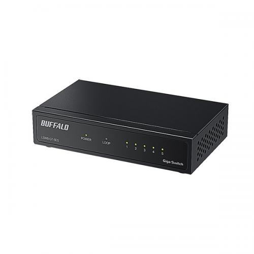 BUFFALO LSW8-GT-5ES/BK Giga 5ポート スイッチングハブ 電源外付け 金属筐体 マグネット付属 ブラック