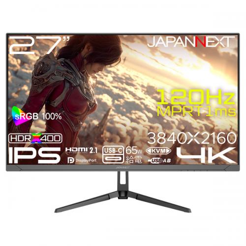 【法人様宛限定】JAPANNEXT JN-i27G120U2-C6 ゲーミング液晶ディスプレイ 27型/3840×2160/HDMI×2、DP×1、USB-C×1/ブラック/スピーカー有/2年保証