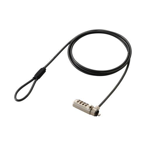 型番:ESL-403CJANコード:4549550414395■キー不要の4桁ダイヤル、スリムヘッドタイプを採用！薄型ノートパソコン・液晶モニター・タブレットなどを盗難から守るセキュリティワイヤーロックです。 ■360度のヘッド部回転機能付きです。 ■ロックが固い場合は、ロック刃挿入角度や挿し方を変えてダイヤルを回してください。 ■デスクなどにも傷が付かないよう、ワイヤーにはコーティングを施しています。 ■キー紛失の心配がない4桁のダイヤル式ロックです。 ■ダイヤル番号は自由に設定できます。(出荷時は「0000」) ■製品種類:ダイヤル錠一体型セキュリティワイヤー ■対応スロットサイズ:3.2×4.5mmスロット ■その他:※スロットサイズが対応していても、機種によってスロット内部の奥行が対応しない場合がございます。 ■通常、マスター、統一、その他:通常 ■シリンダー径:14mm ■セット内容:ダイヤル錠付きワイヤー(パッド付き) ■サイズ:ヘッド部:幅47.8mm×奥行16mm×高さ25.5mm ■材質:ヘッド部:亜鉛合金 ■ワイヤー長:1.5m ■ワイヤー太さ:4mm ■ワイヤー材質:スチール+ソフトPVCコーティング ■ワイヤー色:ブラック ■重量:約98g