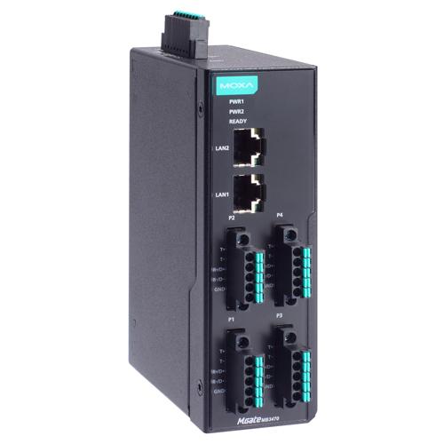 MOXA MGate MB3470-TB-G2-T 4ポート アドバンスド Modbusゲートウェイ IEC62443-4-2準拠 RJ45×2 5ピンターミナルブロック (ワイド温度モデル)