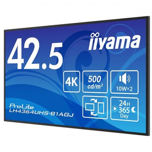 iiyama LH4364UHS-B1AGJ サイネージディスプレイ 42.5型/3840×2160/HDMI、USB-C/ブラック/スピーカーあり/VA方式パネル/3年保証