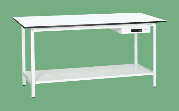 ●外寸：W1800×D900×H900mm●本体色：パールホワイト（抗菌粉体塗装）●均等耐荷重：180kg●質量：61kg●天板サイズ：1800×900×19mm●天板種類：メラミン天板●天板カラー：ホワイト●天板厚：19mm●アジャスター：樹脂製　ネジ径M12×P1.75●1段キャビネット付●中板付●改正RoHS10物質対応●注意事項：オプションキャビネットは取付金具が違うためKA・KAD専用のキャビネットよりお選び下さい