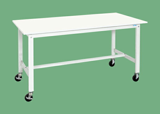 ●外寸：W1200×D750×H900mm●本体色：パールホワイト●均等耐荷重：150kg●質量：23kg●天板サイズ：1200×750×21mm●天板種類：抗菌・抗ウイルスポリエステル天板●天板色：パステルホワイト●天板厚：21mm●キャスター：100φサイレントエラストマー車（ストッパー付2個）●規格：改正RoHS10物質対応●立作業用●移動式●セット内容（付属品）：直進安定金具2個付