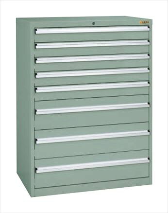 ●外寸：W880×D550×H1200mm●カラー：グリーングレー●質量：144kg●均等耐荷重（引出し1段当り）：65kg●H100：5個、H200：3個●引出段数：8段●引出仕様：タテ仕切●引出内寸法：H100：W778×D461×H82mm、H200：W778×D461×H182mm