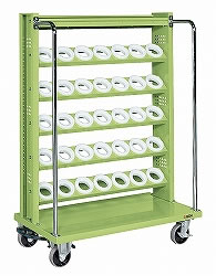 ●外寸：W1030×D600×H1480mm●均等耐荷重：420kg●質量：49kg●本体色：グリーン●適用：HSK-100●キャスター：125φナイロンウレタン車（自在2、固定2）●セット内容・付属品：フットブレーキ付、トレー付●注意事項収納するツールの寸法を確認の上、お選びください