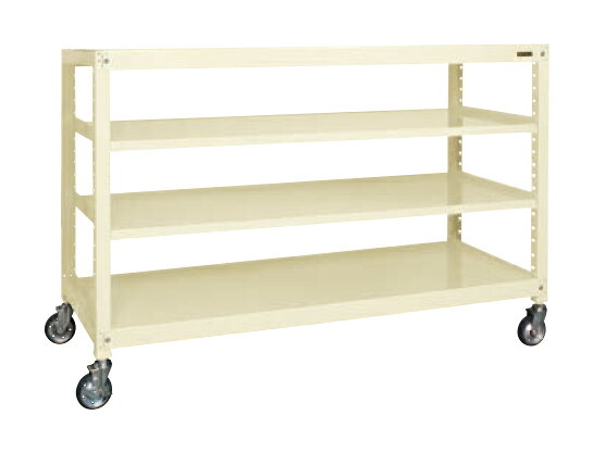 ●寸法：W1500×D750×H1650mm●均等耐荷重（棚1連当り）：450kg●均等耐荷重（棚板1段当り）：250kg●段数：4段●カラー：アイボリー●質量：92kg●キャスター：125φゴム車●中棚は50mmピッチで組み替え可能●注意事項棚板段数は、天棚及び底棚を含みます。