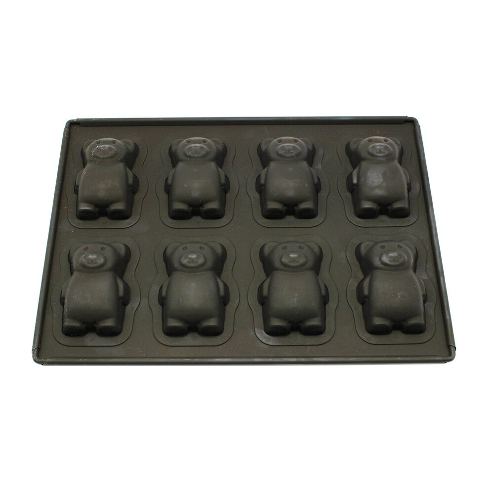 クマゴロー天板8P　メタリックブラックテフロン加工　日本製　松永製作所　くま型・ベア・熊　マドレーヌ型・焼菓子型・焼型　業務用　家庭用