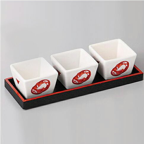 赤絵うさぎ升形珍味＆珍味盆