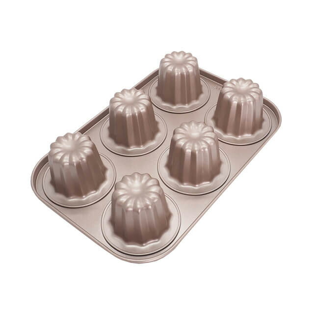 カヌレ型天板　6個取　26.6cm×18cm　スチールにシリコン加工［カヌレ焼型・オーブン天板・カヌレ作り］