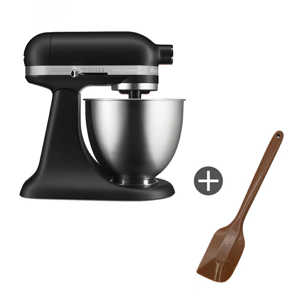 キッチンエイド ミニ スタンドミキサー 3.3L 9KSM3311XBM【マットブラック】＋ Lサイズ NEWシリコンゴムベラ セット ［KitchenAid 日本仕様 変圧器不要 黒／つや消し ゴムベラ大］