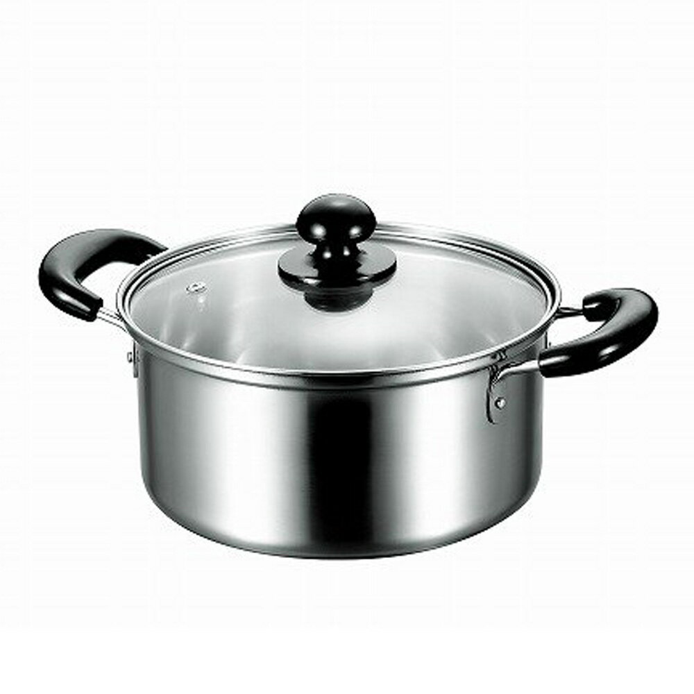 クレール 両手鍋 20cm 　ガラス蓋付き　IH可［ステンレス鍋/clair/シンプル］