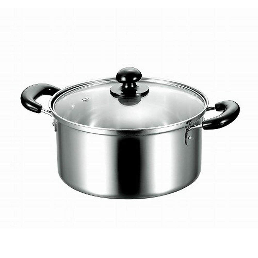 クレール 両手鍋 22cm 　ガラス蓋付き　IH可［ステンレス鍋/clair/シンプル］