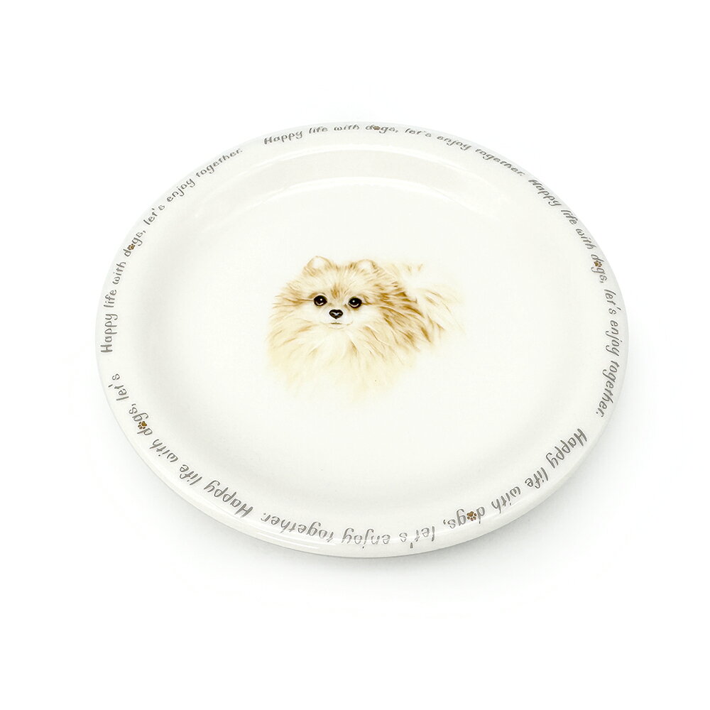 【SALE】日本製　ロイヤルポメラニアン　陶器製パン皿　平皿・プレート　わんコレ 犬のイラスト 犬好き ギフト プレゼント 食器 ホワイト