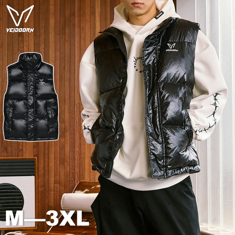 VEIDOORN ダウンベスト メンズ 80%グースダウン 使用 軽量 保温 防寒 無地 秋冬 アウター ジャケット トップス