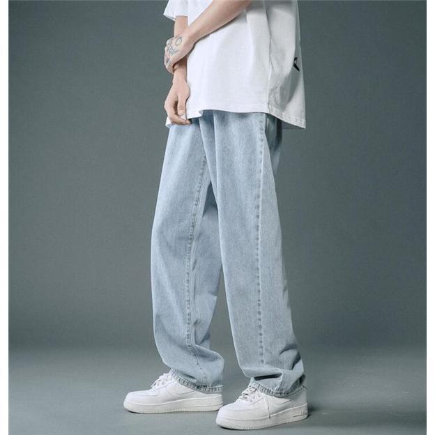 【楽天スーパーSALE】！デニムパンツ メンズ ボトムス ワイド パンツ ゆったり 薄手 ロング丈 無地 着痩せ カジュアル おしゃれ かっこいい B系 紳士