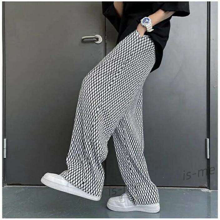 【楽天スーパーSALE】ワイドパンツ メンズ リラックスパンツ 薄手 涼しい ガラガラ 柄々 個性 イエロージーパンツ ボトムス 夏 秋 春 カジュアル おしゃれ