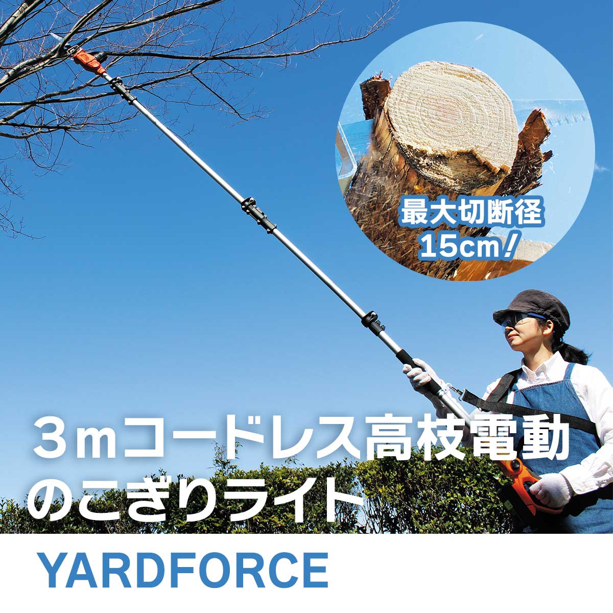 YARDFORCE3mコードレス高枝電動 のこぎりライト【T】 テレビショッピング まるごと得だね市 から登場