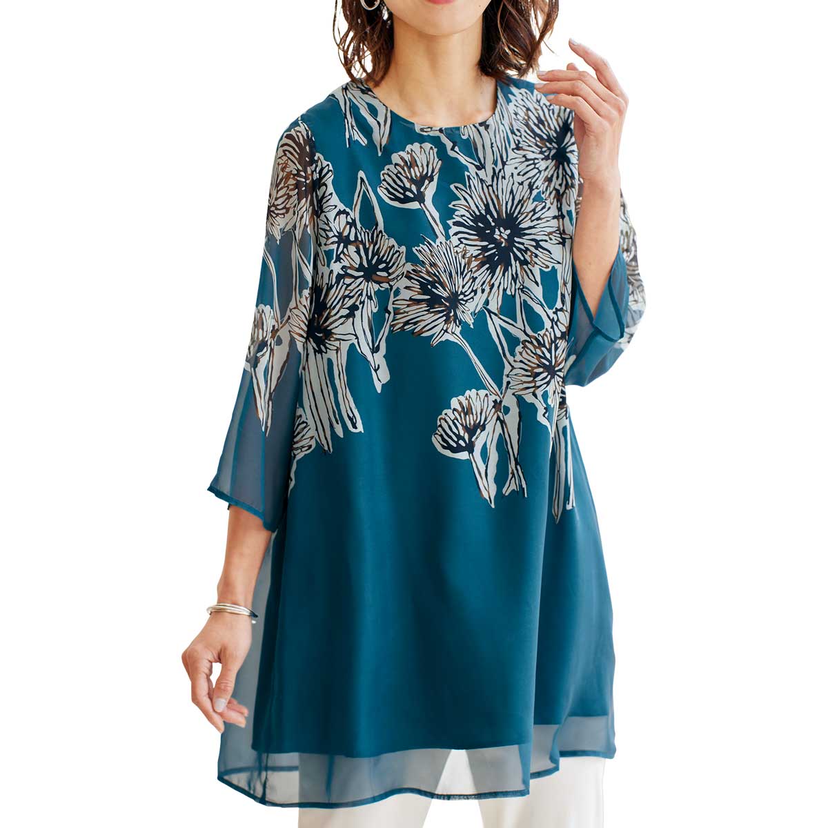 パネルプリントシフォンチュニック【T】 テレビショッピング まるごと得だね市！から登場