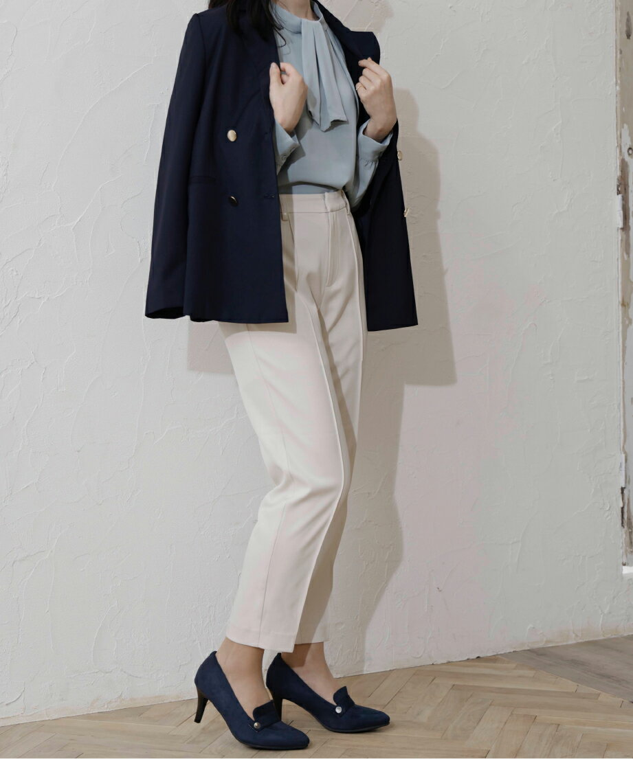 センターシームスリムパンツ アイボリー カーキ レディース ストレートパンツ おしゃれ シンプル 通勤服 オフィスカジュアル フォーマル 春秋冬 脚長効果 クロップド丈 ウエストゴム 裏地付き 伸縮性あり 細身パンツ