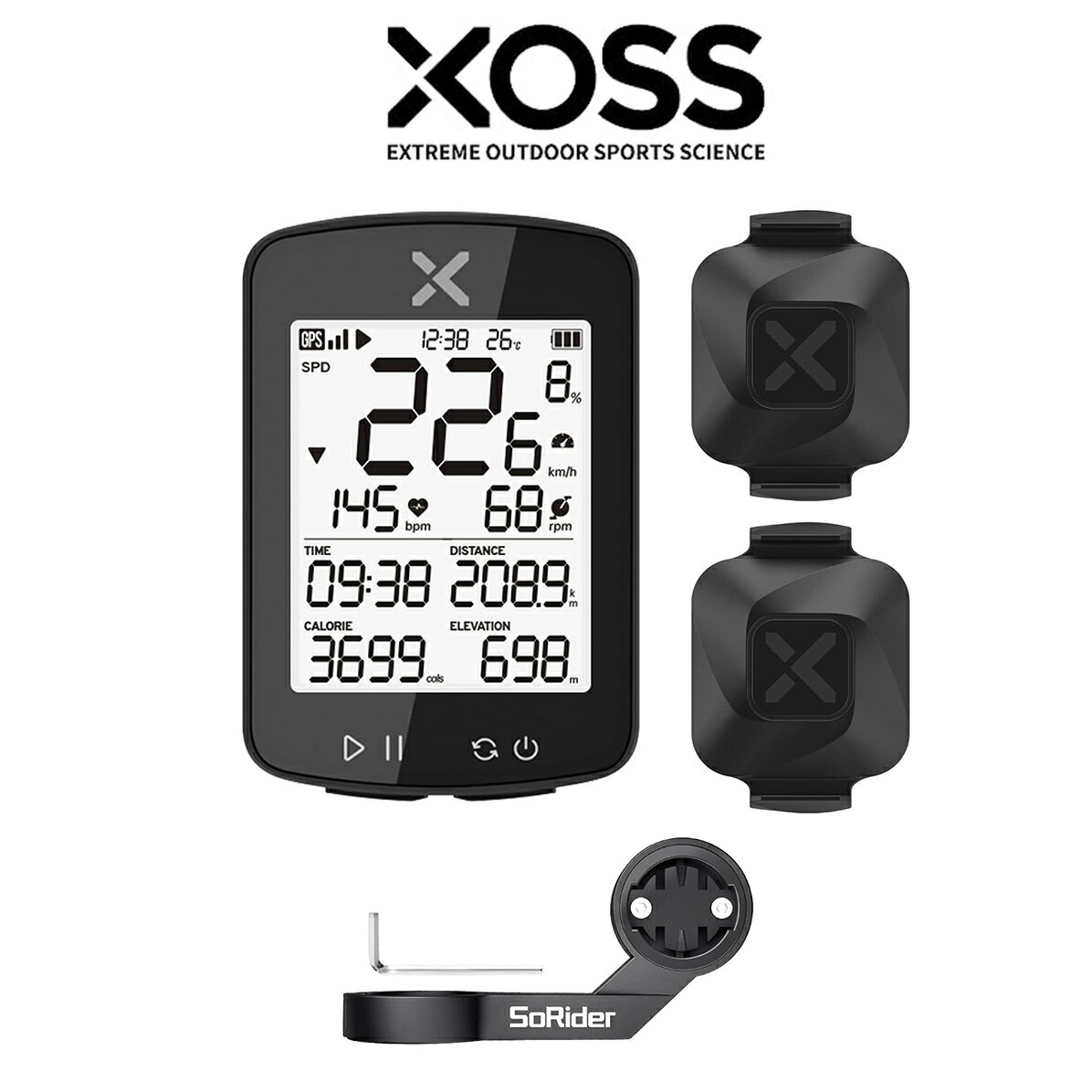 XOSS G+ Gen2 GPS サイクルコンピュータ+VORTEX 自転車 セット サイコン GPS 無線 スピード ケイデンスセンサー ワイヤレス Bluetooth ANT+対応 G+サイクリングコンピュータマウント 1