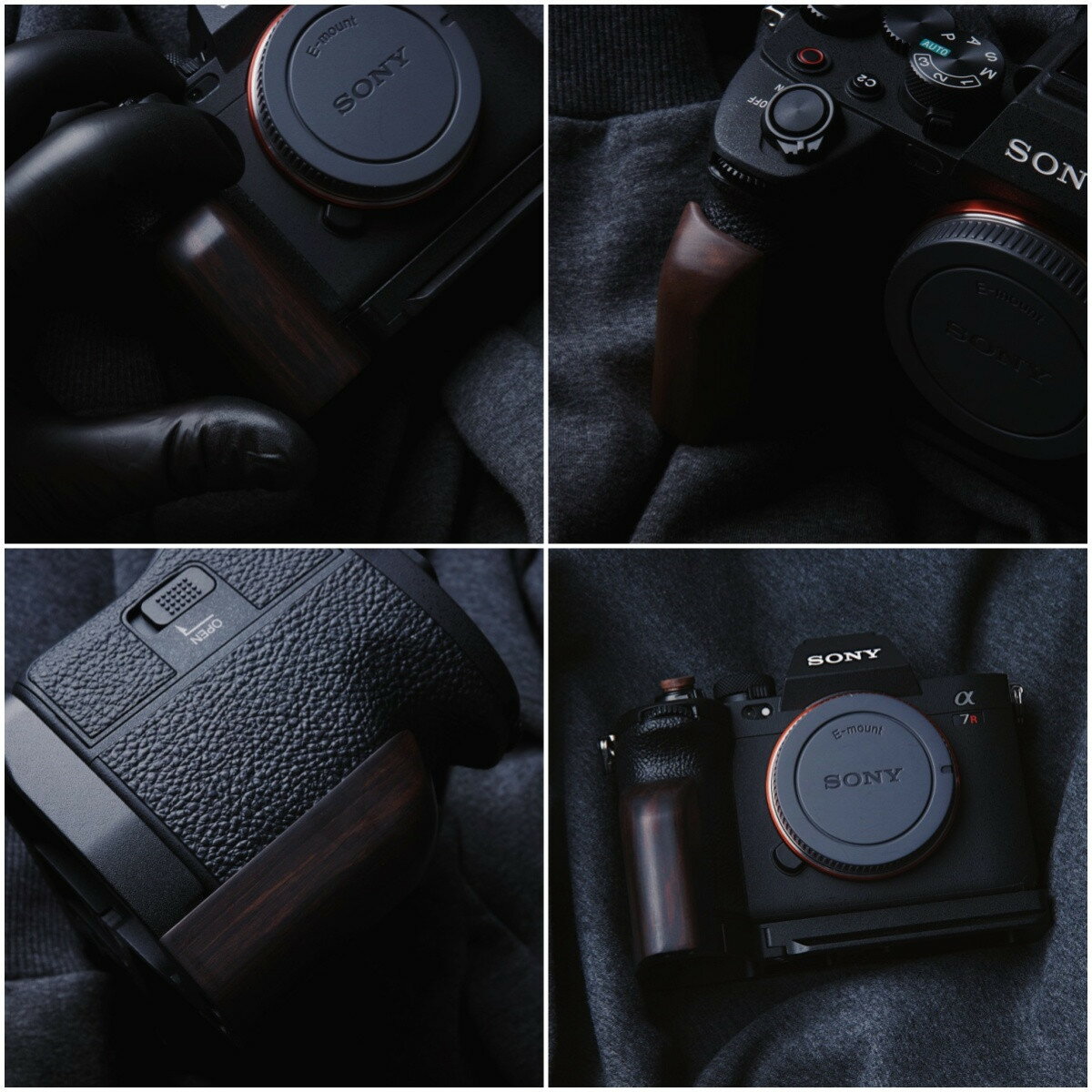 SONY A7M4 A7R5 a7IV α7RIV 専用 ハンドグリップメタル 檀木材 ハンドメイド ボディケース 用のハンドグリップです 高級手作り木質 互換 電池交換便利 底面開閉 3