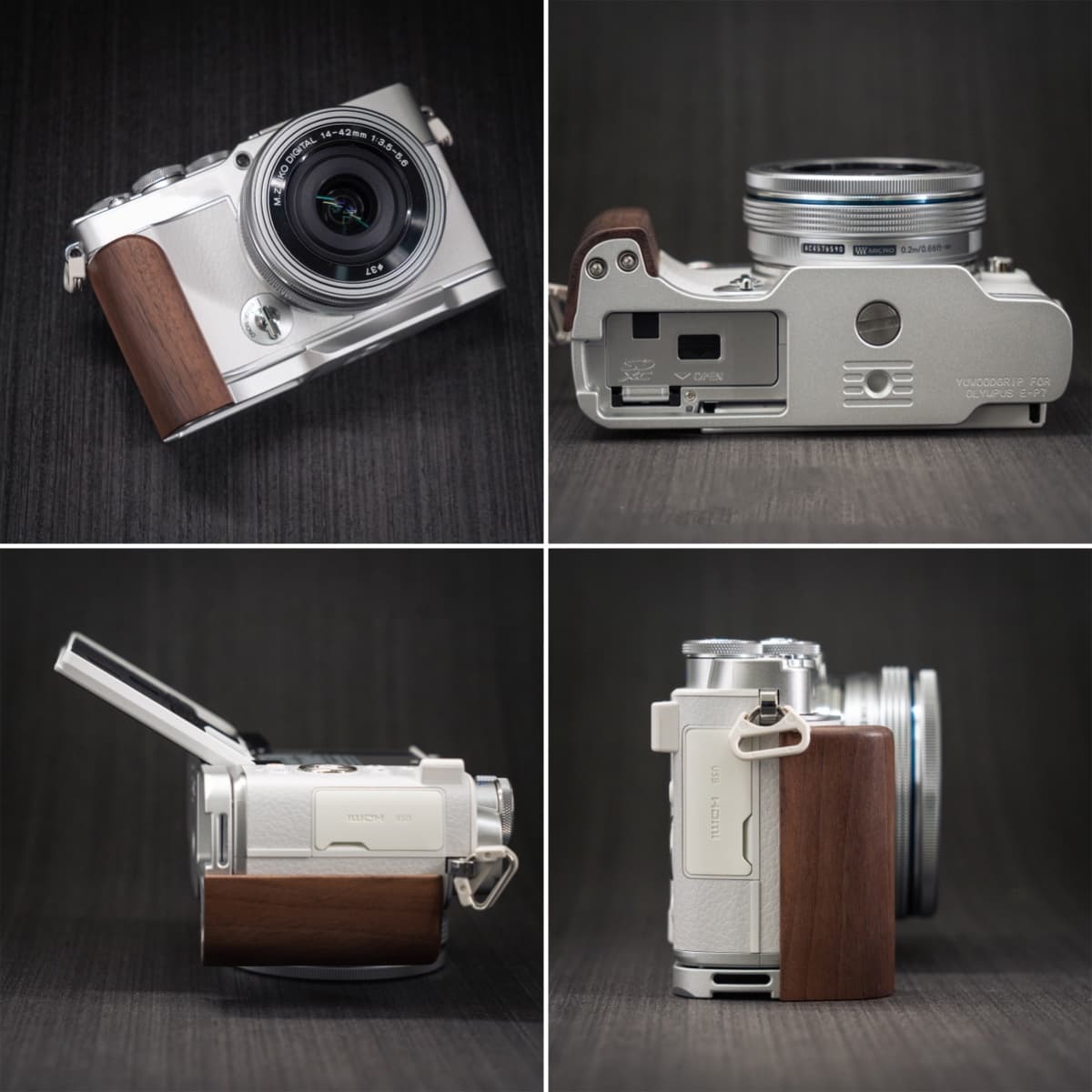 Olympus PEN E-P7 EP7 専用 カメラウッドグリップ 高級檀木材 木製ハンドル メタル...