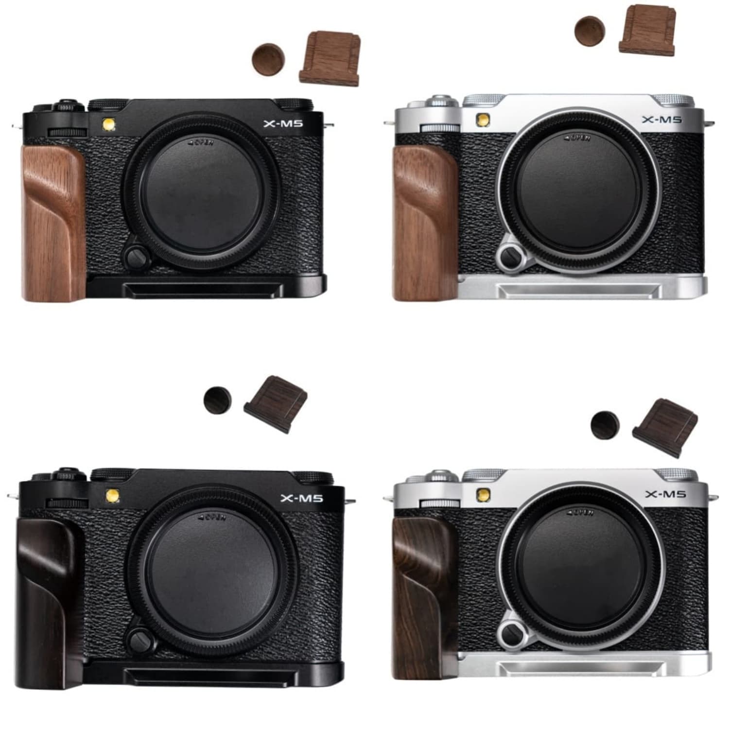 Fujifilm X-M5 専用 カメラウッドグリップ 高級檀木材 木製ハンドル メタルベース ...