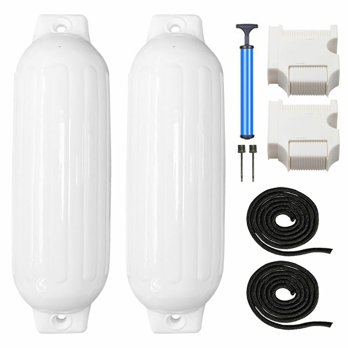 空気充填済 ボートフェンダー 2本セット ピース インフレータブルボートPVC抗衝突バレルマリンフェンダー ボートバンパー バンパーボールアジャスター 付きホワ...