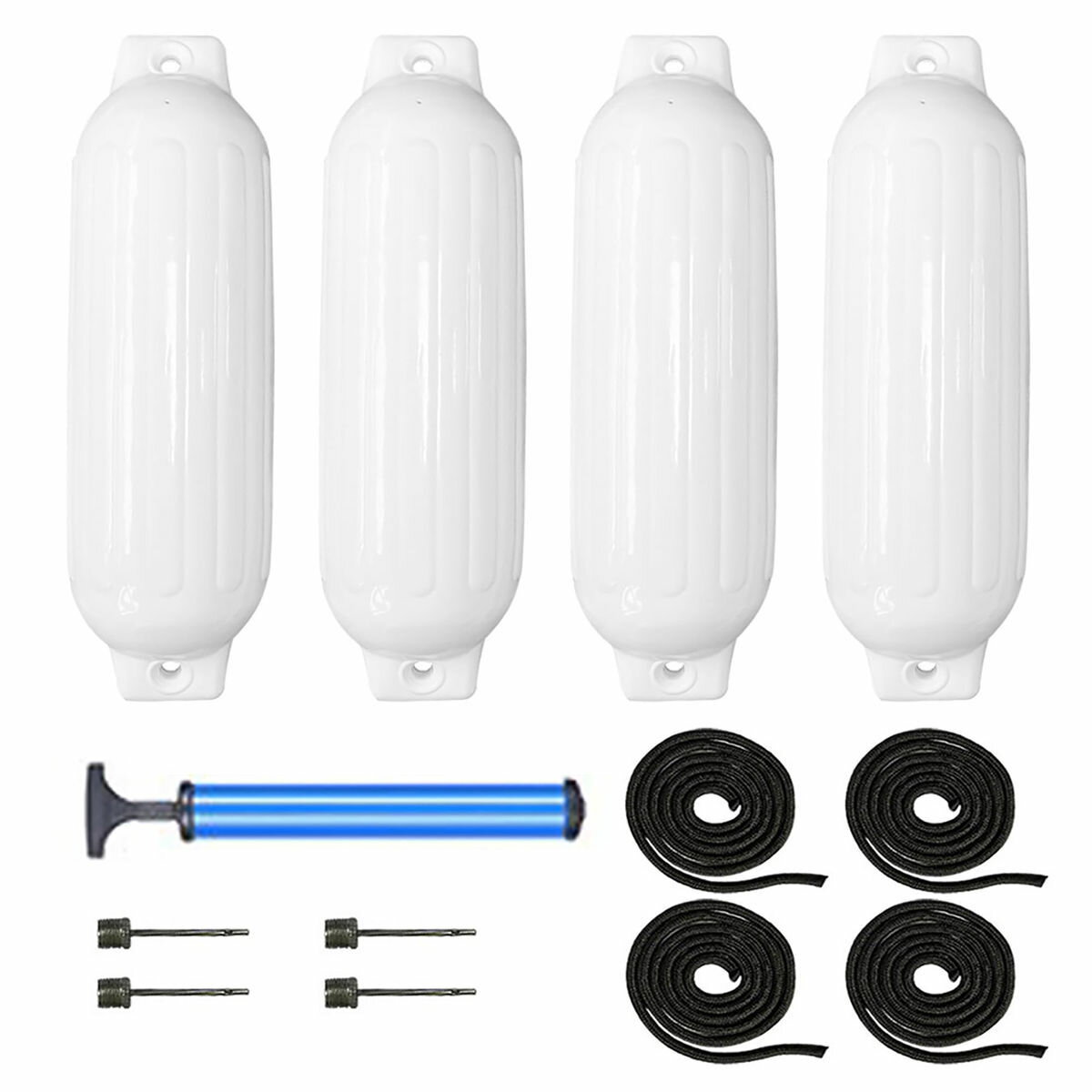 空気充填済 ボートフェンダー 4本セット ピース インフレータブルボートPVC抗衝突バレルマリンフェンダー ボートバンパー マリーナドックプロテクター保護船係留...