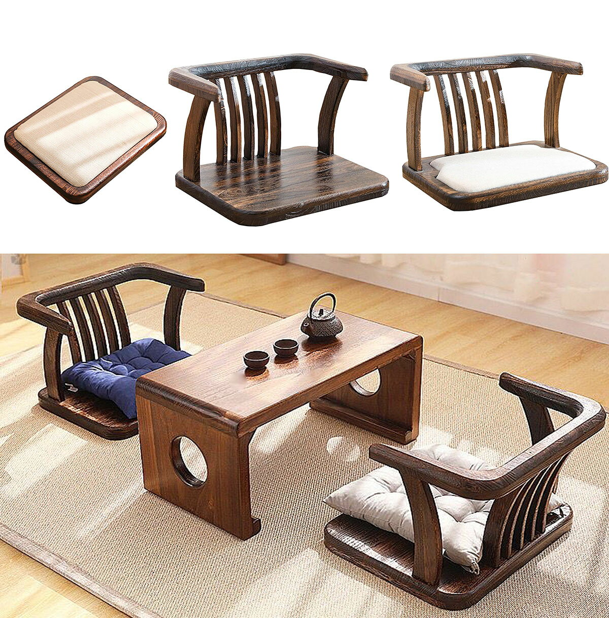 Legless Chairs - 和座椅子 木製 座椅子 和式 畳 省スペース 軽量 フロアーチェア 古桐材