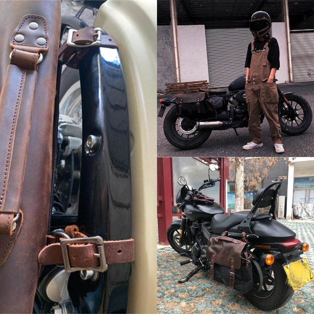 バイクサイドバックレトロ キャンバスオート簡単装着 収納バッグ 汎用 キャンプ 通...