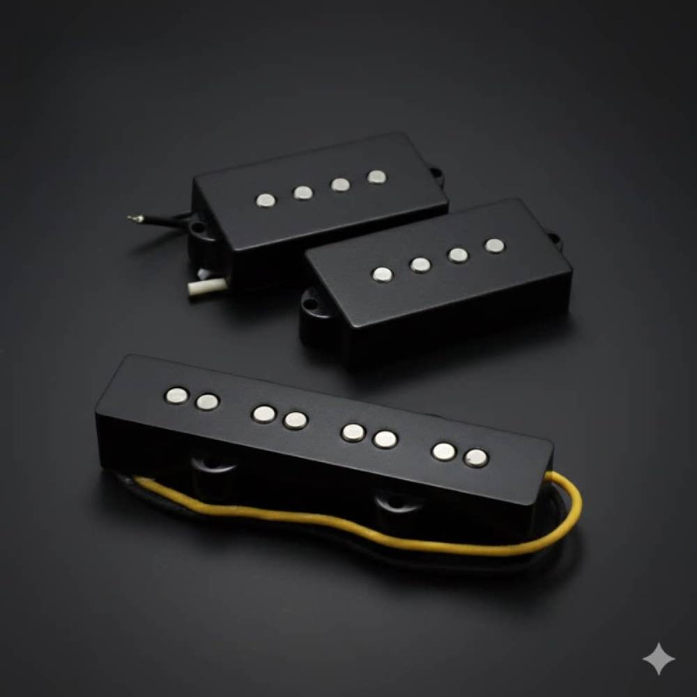 · 【Power &amp; Agility Fusion】 多くの PJ Bass が抱える「P Pickup のパワー不足」や「J Pickup の細さ」という課題を解決。「Heavy P + Vintage J」という黄金の組み合わせにより、力強さと繊細な表現力を完璧に融合させた Pickups セットです。· 【Middle Position: Powerful P Style】 スペック：11K / 6.0H (Alnico 5)。「土台を築く」役割を担い、11K の高抵抗値が圧倒的な Mid-low の密度を生み出します。ハンマーのような攻撃的な推進力は Rock や Metal に最適で、壁を突き破るような力強いサウンドを放ちます。· 【Bridge Position: Vintage J Style】 スペック：8.4K / 3.7H (Alnico 5)。「輪郭を描く」役割を担い、60年代のクラシックな Jazz Bass の明るさとレスポンスを再現。豊かな Harmonics を備え、P Pickup とミックスすることでサウンドに明瞭なエッジを加え、Slap や指弾きの粒立ちを鮮明にします。· 【Premium Alnico 5 &amp; High-Quality Wire】 Alnico 5 マグネットを採用し、サウンドに「弾力性」と「Organic」な質感を与え、ドライな音を排除。さらに、ドイツ製の高品質な Electrisola Copper Wire を使用することで、安定したクオリティと優れたトーンを実現しました。· 【Professional Construction】 Vacuum Wax Potting（真空浸蝋）処理を徹底し、大音量での演奏時も不要な Feedback（ハウリング）を完全にカット。配線材にはヴィンテージ感溢れる二層構造の Vintage Cotton Cloth Push-back Wire を採用し、取り付けのしやすさと伝統的なルックスを両立しています。【Power &amp; Agility Fusion】多くの PJ Bass が抱える「P Pickup のパワー不足」や「J Pickup の細さ」という課題を解決。「Heavy P + Vintage J」という黄金の組み合わせにより、力強さと繊細な表現力を完璧に融合させた Pickups セットです。【Middle Position: Powerful P Style】スペック：11K / 6.0H (Alnico 5)。「土台を築く」役割を担い、11K の高抵抗値が圧倒的な Mid-low の密度を生み出します。ハンマーのような攻撃的な推進力は Rock や Metal に最適で、壁を突き破るような力強いサウンドを放ちます。【Bridge Position: Vintage J Style】スペック：8.4K / 3.7H (Alnico 5)。「輪郭を描く」役割を担い、60年代のクラシックな Jazz Bass の明るさとレスポンスを再現。豊かな Harmonics を備え、P Pickup とミックスすることでサウンドに明瞭なエッジを加え、Slap や指弾きの粒立ちを鮮明にします。【Premium Alnico 5 &amp; High-Quality Wire】Alnico 5 マグネットを採用し、サウンドに「弾力性」と「Organic」な質感を与え、ドライな音を排除。さらに、ドイツ製の高品質な Electrisola Copper Wire を使用することで、安定したクオリティと優れたトーンを実現しました。【Professional Construction】Vacuum Wax Potting（真空浸蝋）処理を徹底し、大音量での演奏時も不要な Feedback（ハウリング）を完全にカット。配線材にはヴィンテージ感溢れる二層構造の Vintage Cotton Cloth Push-back Wire を採用し、取り付けのしやすさと伝統的なルックスを両立しています。